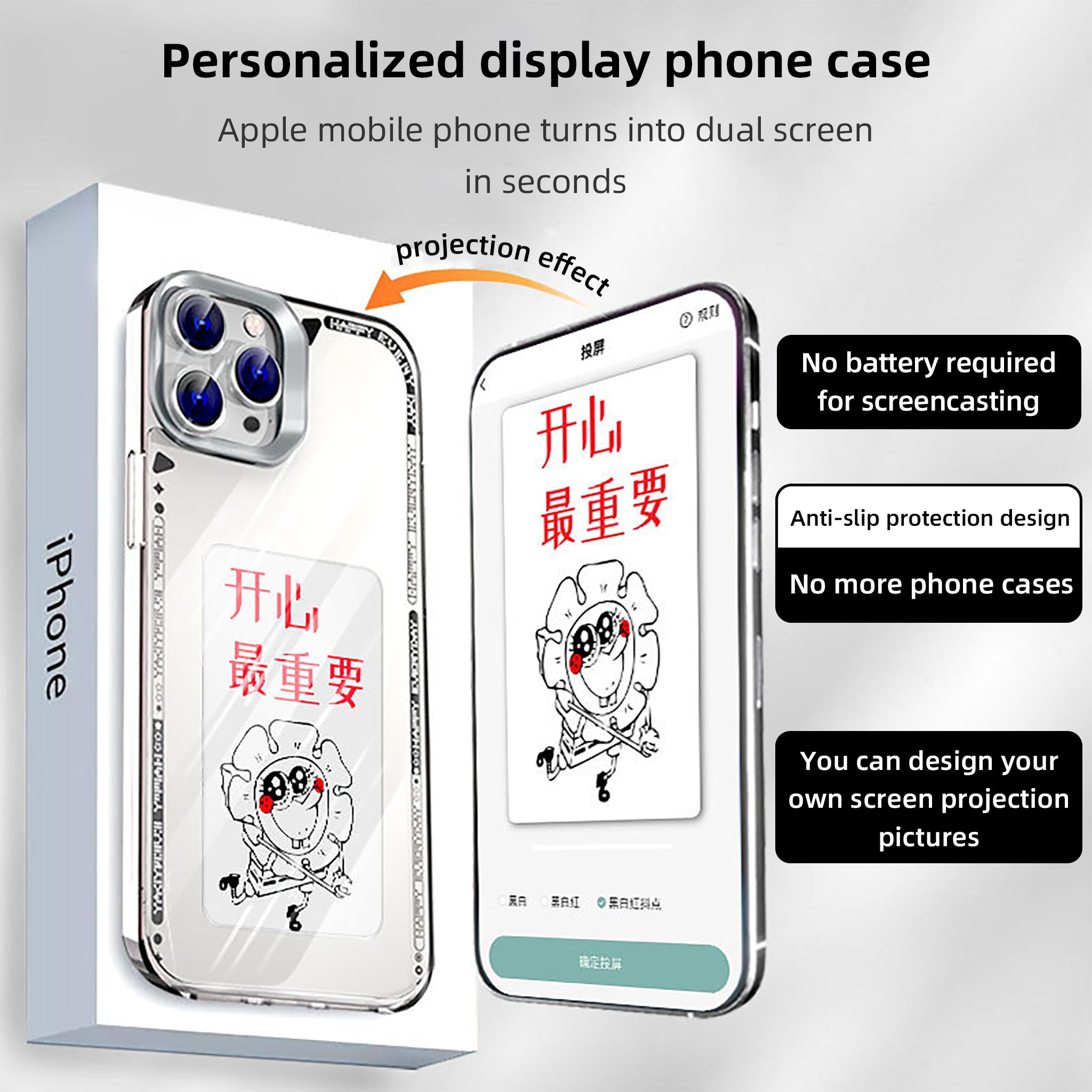 XSSOURCE™ Smart DIY E-ink Phone Case for iPhone 15  and iPhone 14 Creative Electronic Display with NFC Technology